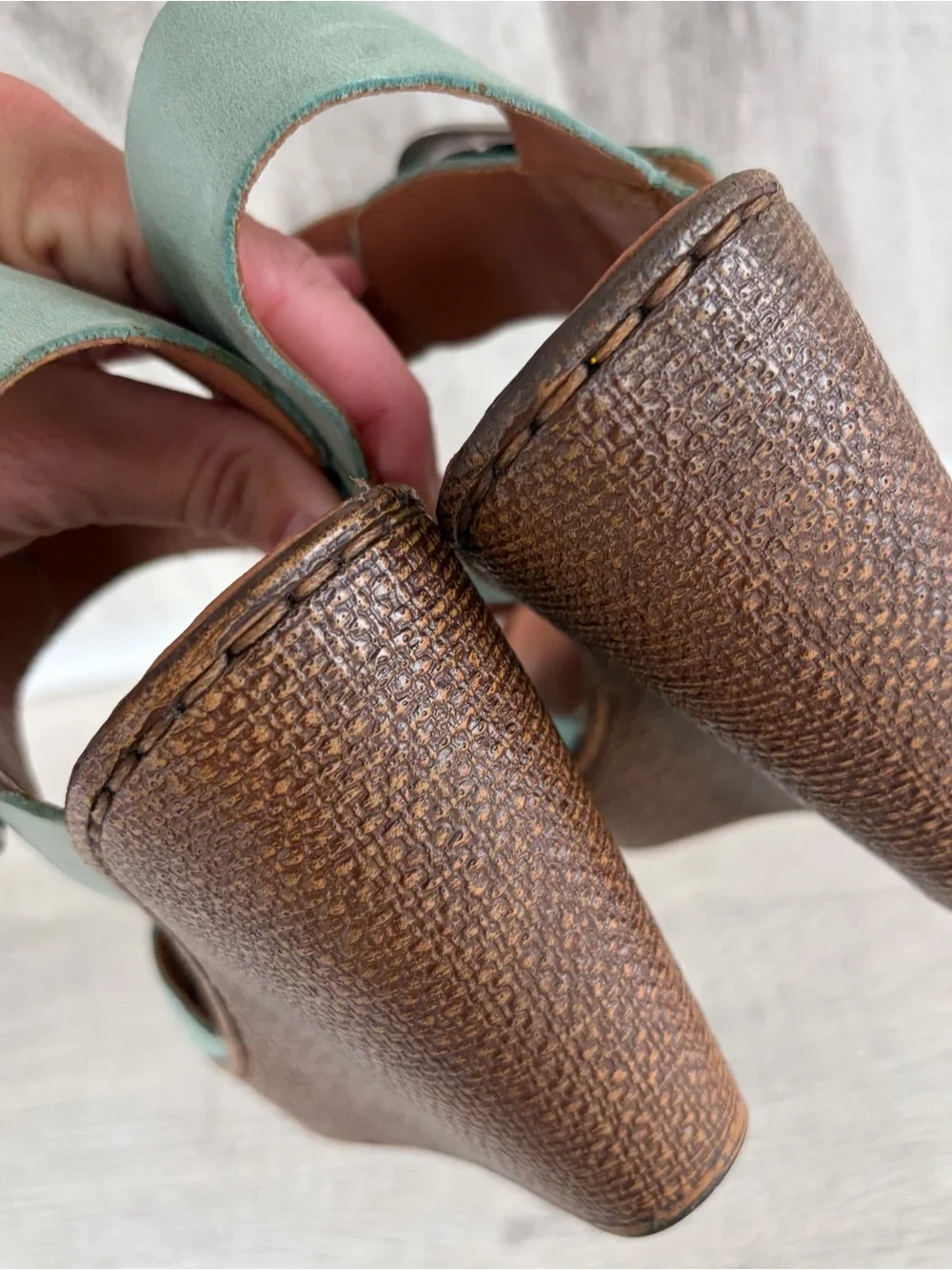 Born teal Wedge leather Sandals Basket weave heel women’s 8 Teal Blue Boho Beach
